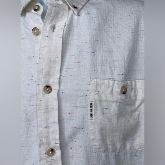 BEN SHERMAN Men's White with colorful threading running through Button-Up shirt - Picture 2 of 10